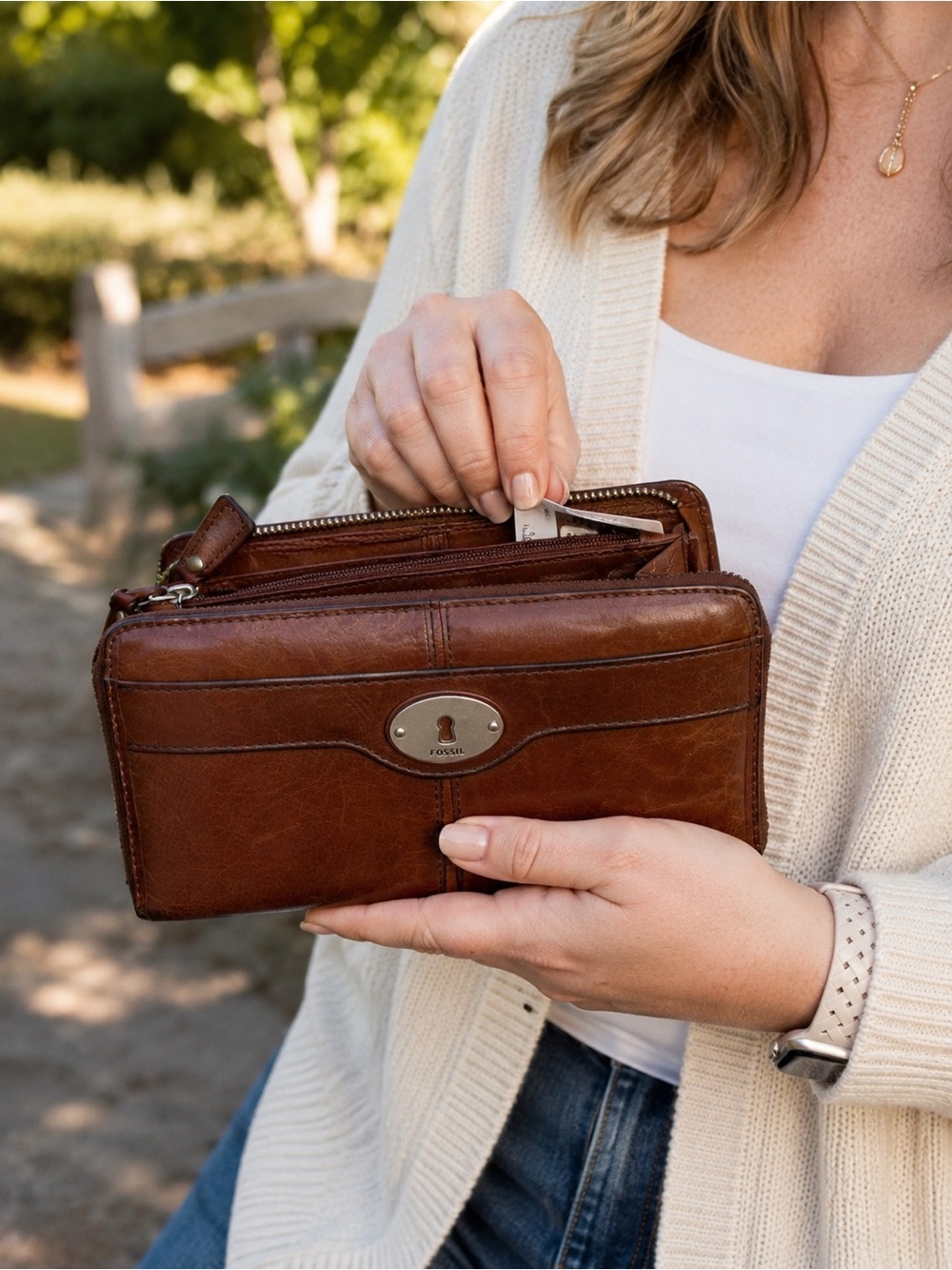 Fossil Brown Leather Zip-Around Wallet